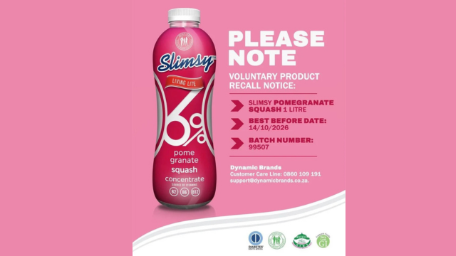 Urgent Recall: Slimsy Pomegranate Squash Concentrate (1L) Due to Safety Risks
