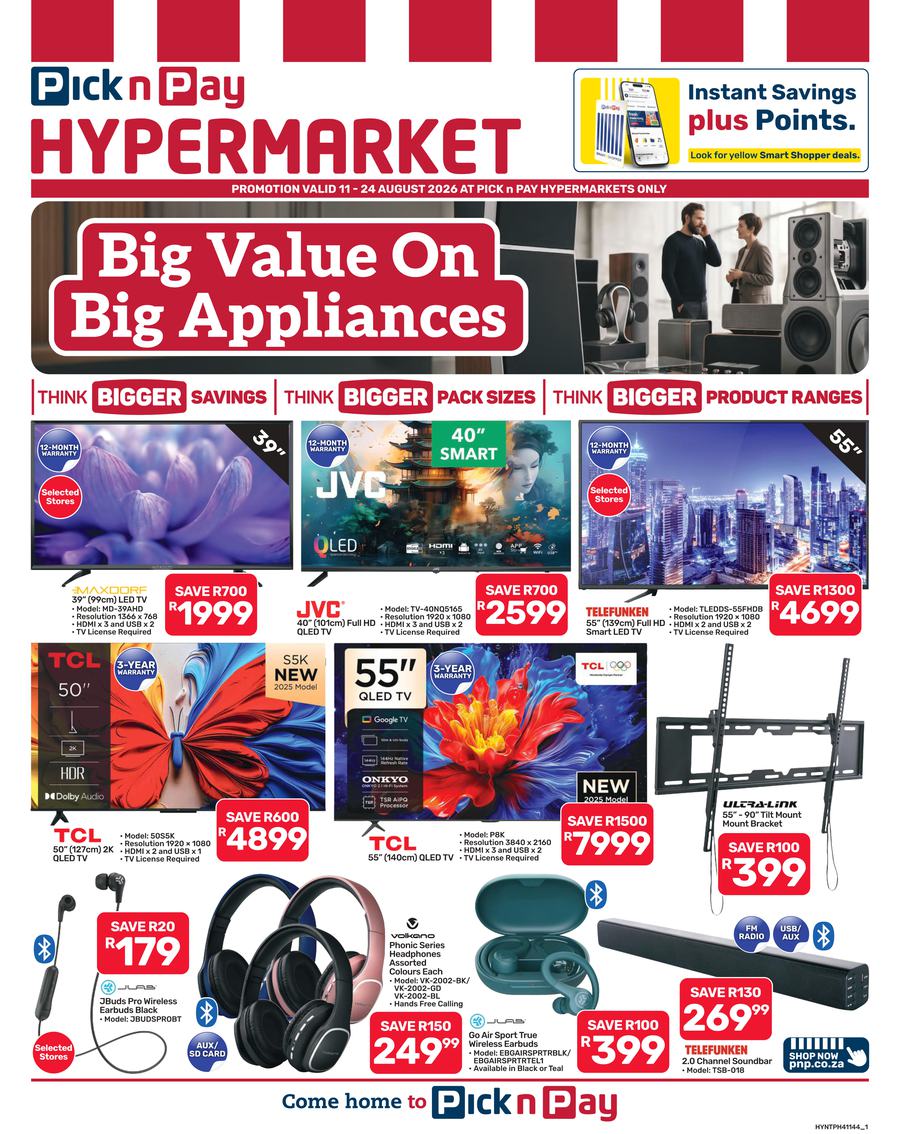 Pick n Pay Hypermarket : Big Value On Big Appliances (11 August - 24 August 2026)