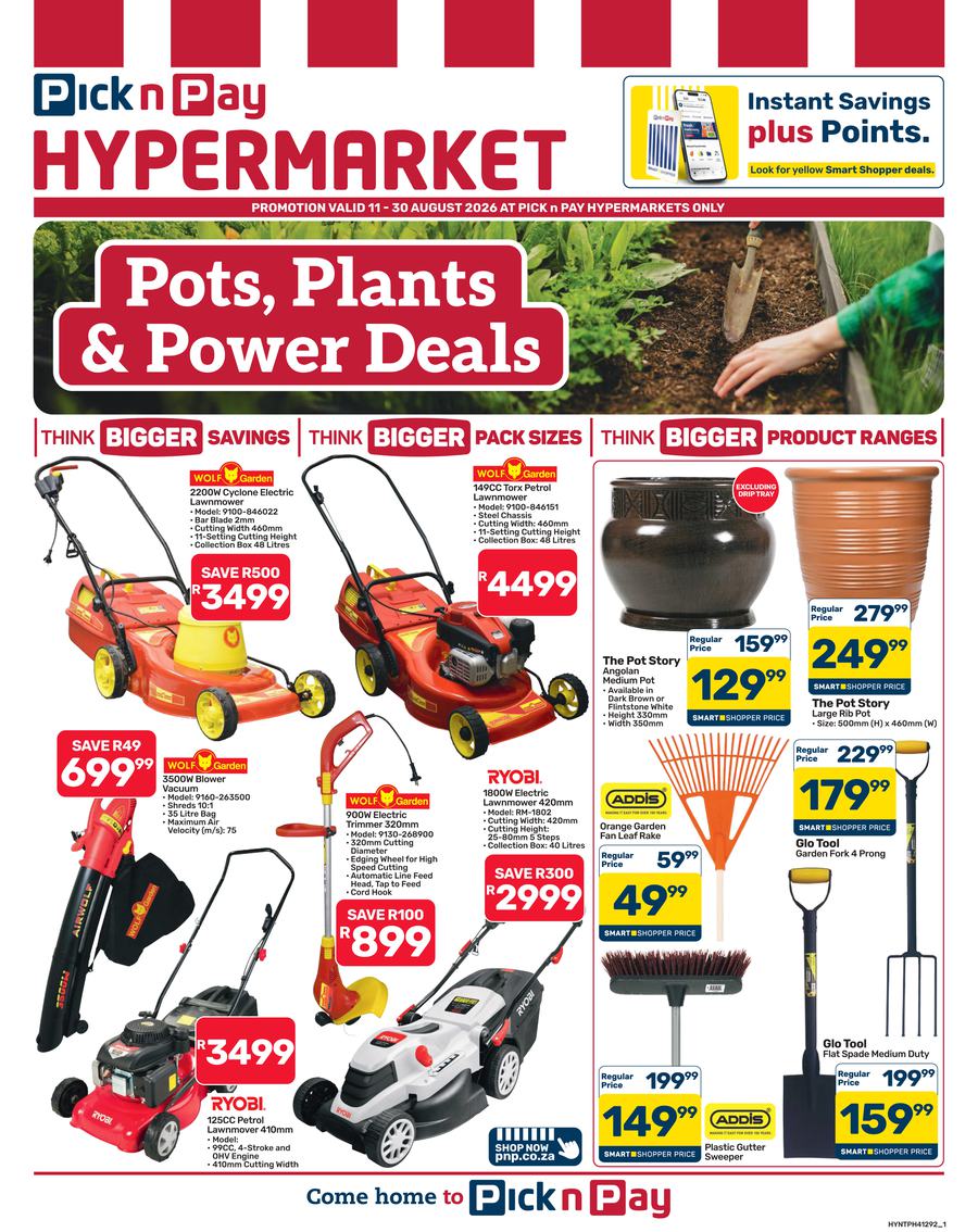 Pick n Pay Hypermarket : Pots, Plants & Power Deals (11 August - 30 August 2026)