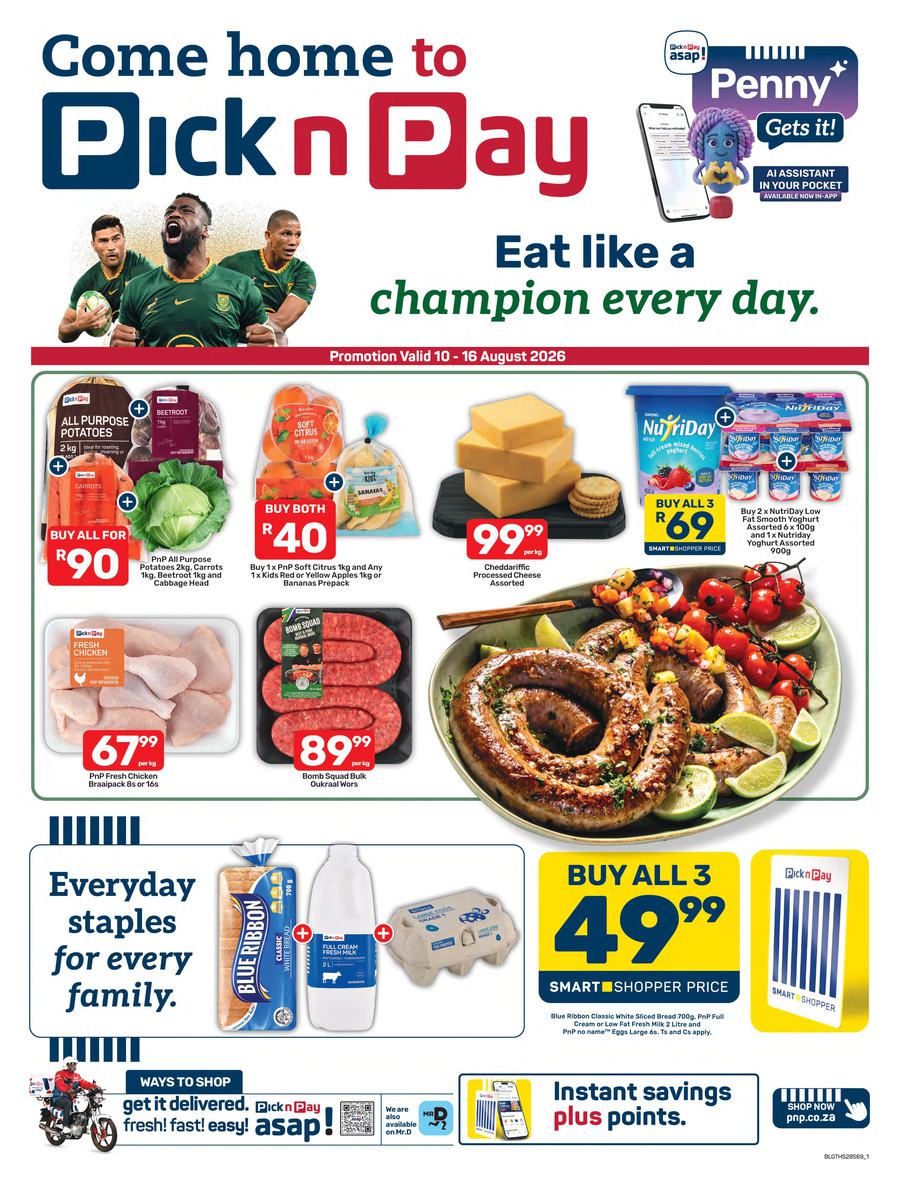 Pick n Pay Gauteng, Mpumalanga, Limpopo. Free State, North West & Northern Cape : Eat Like A Champion Every Day (10 August - 16 August 2026)