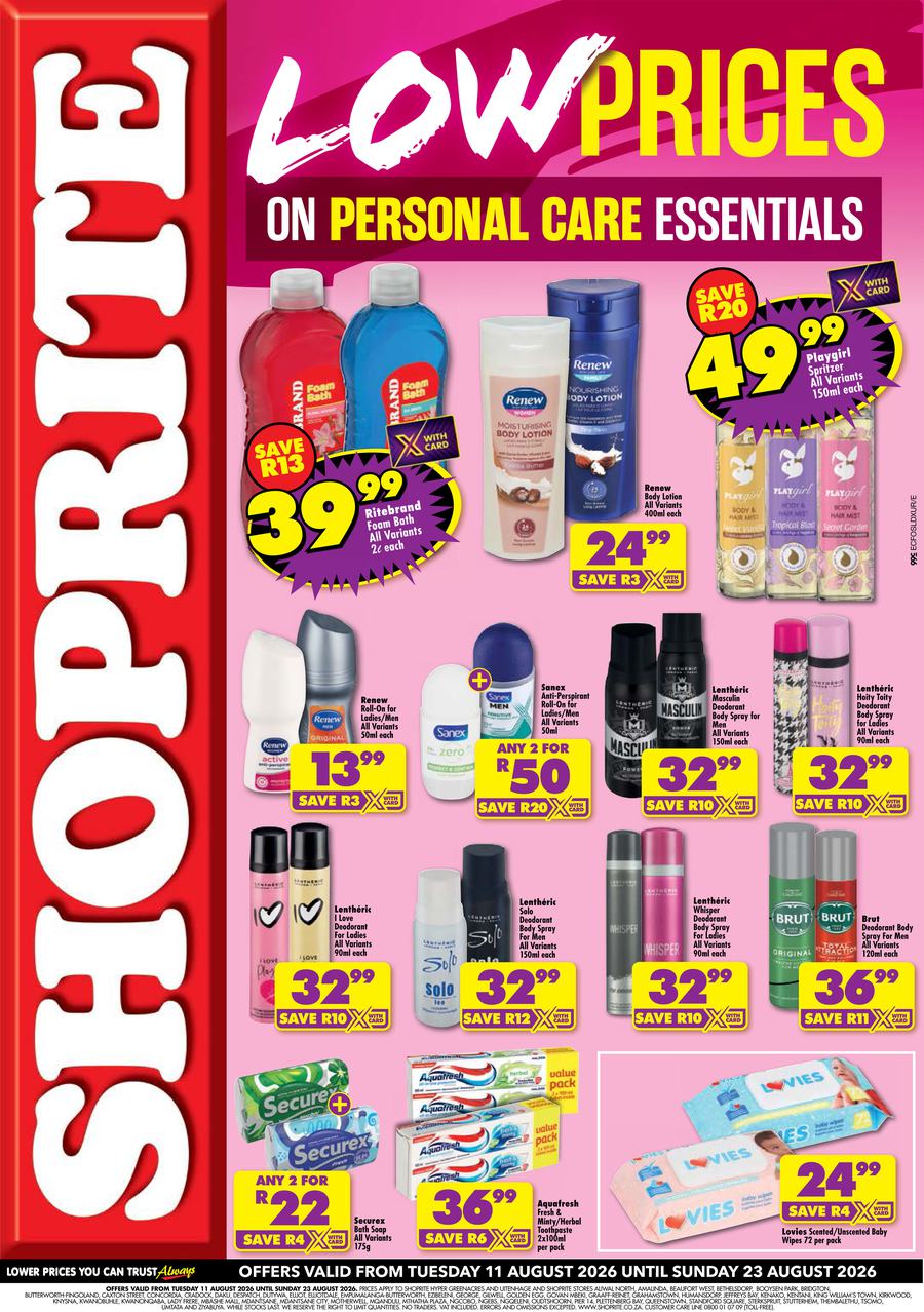 Shoprite Eastern Cape : Personal Care Essentials (11 August - 23 August 2026)