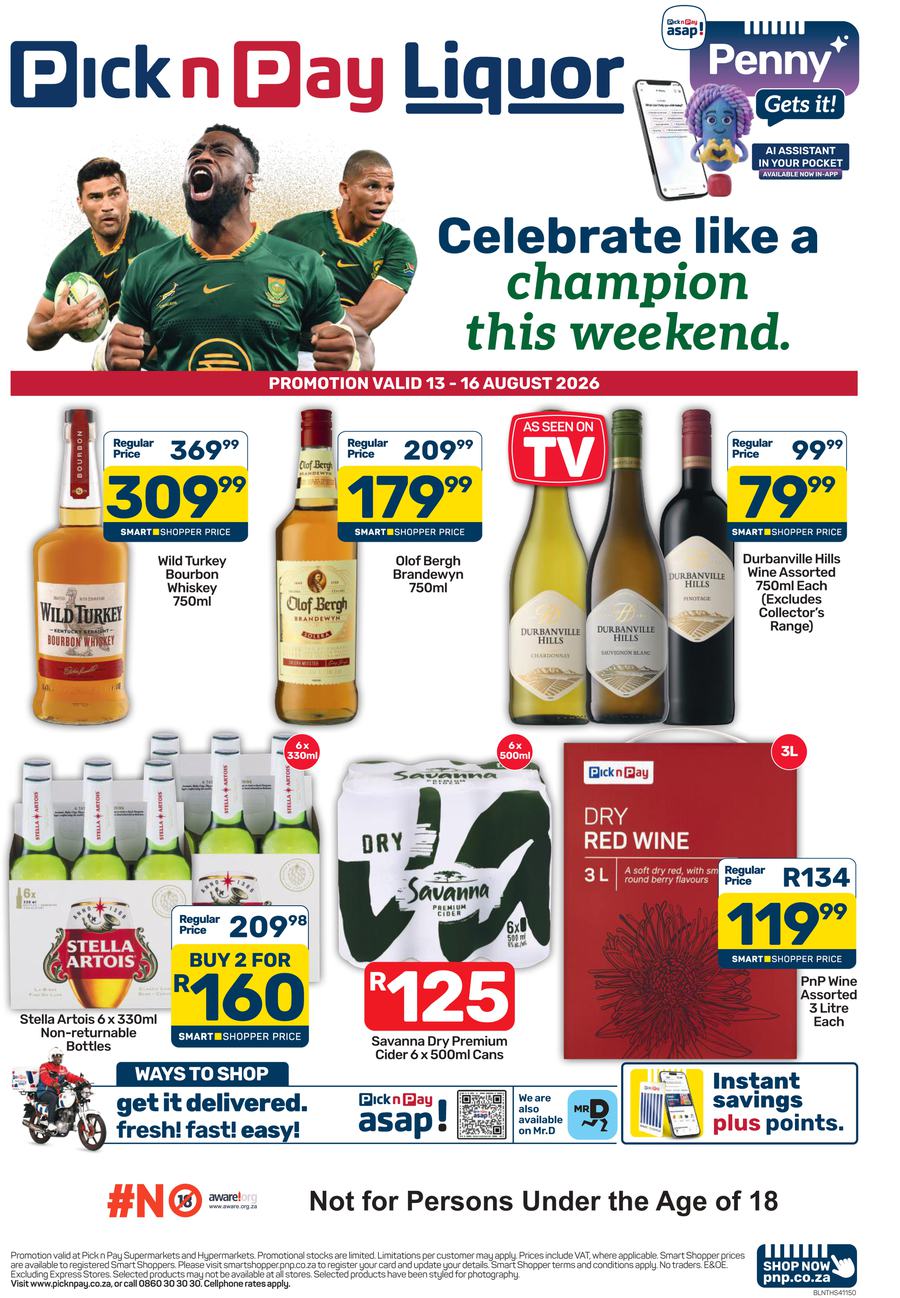 Pick n Pay : Celebrate Like A Champion This Weekend (13 August - 16 August 2026)