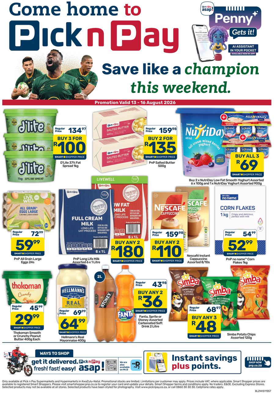 Pick n Pay KwaZulu-Natal : Save Like A Champion This Weekend (13 August - 16 August 2026)
