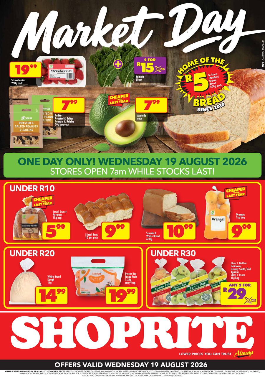 Shoprite Gauteng, Mpumalanga, North West & Limpopo : Market Day (19 August 2026)
