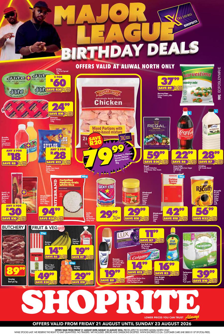 Shoprite Eastern Cape : Major League Birthday Deals (21 August - 23 August 2026)