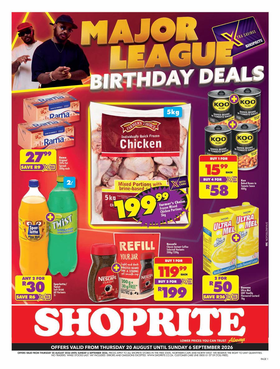 Shoprite Northern Cape & Free State : Major League Birthday Deals (20 August - 06 September 2026)
