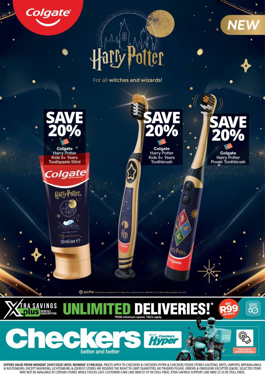 Checkers Gauteng, Brits, Klerksdorp, Limpopo, Mpumalanga, North West, Potchefstroom & Rustenburg : Colgate Harry Potter Promotion (20 July - 31 August 2026)