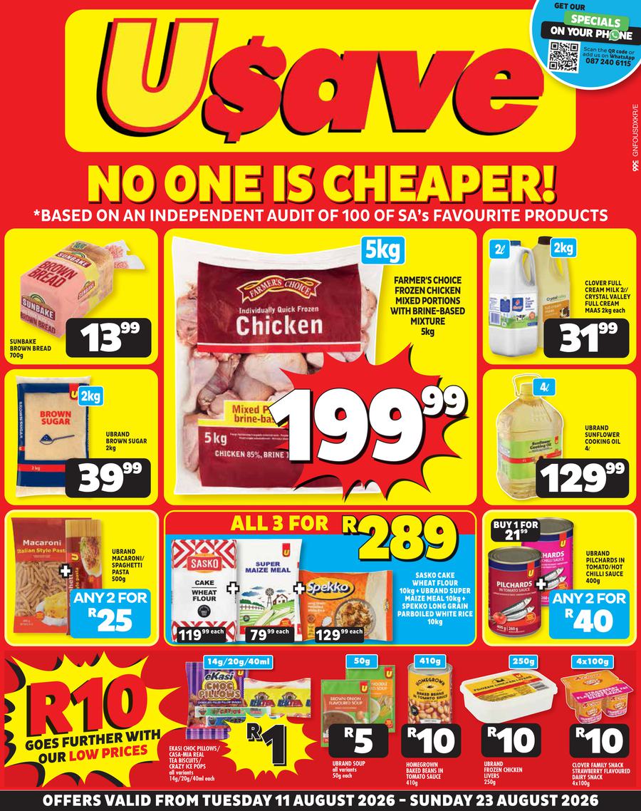 Usave Gauteng, Mpumalanga, North West & Limpopo : No One Is Cheaper (11 August - 23 August 2026)