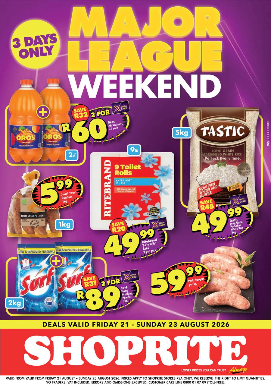 Shoprite : Major League Weekend (21 August - 23 August 2026)