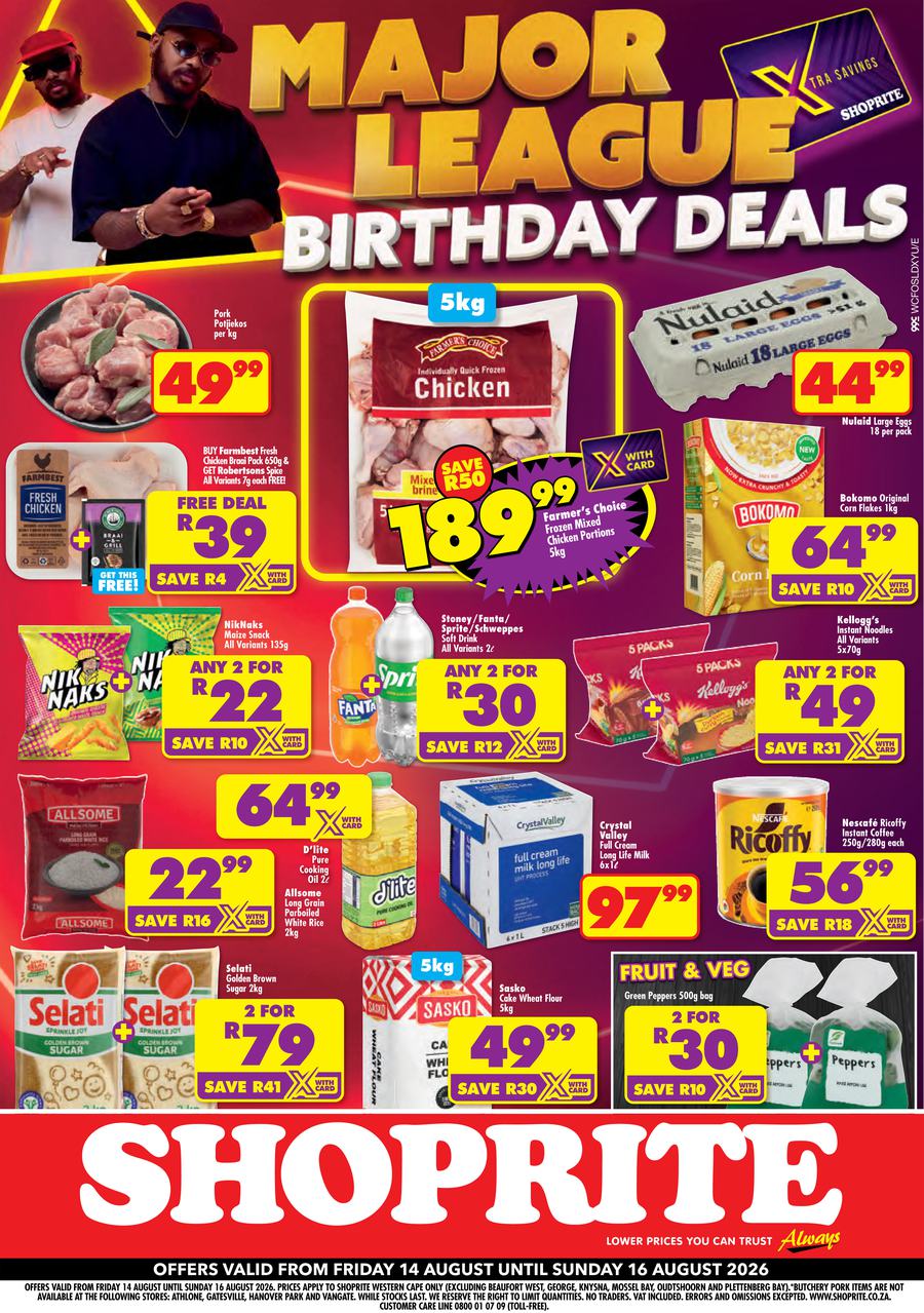 Shoprite Western Cape : Major Deals (14 August - 16 August 2026)